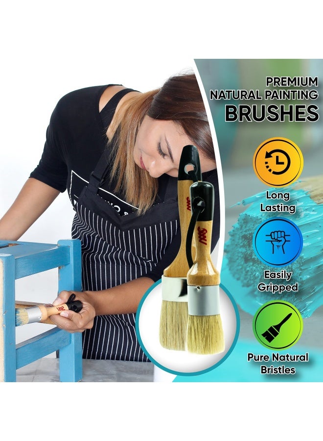Chalk And Wax Paint Brush Furniture Set- Painting Or Waxing - Milk Paint - Dark Or Clear Soft Wax - Home Decor Cabinets Stencils Woods - Natural Bristles 1 Small Round And 1 Large Oval Brushes - Image 4