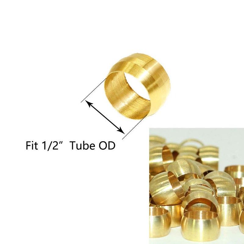 beduan Brass Compression Fitting, Compression Sleeve Fitting Sleeve Ferrules 1/2" Tube OD (Pack of 40) - Image 2