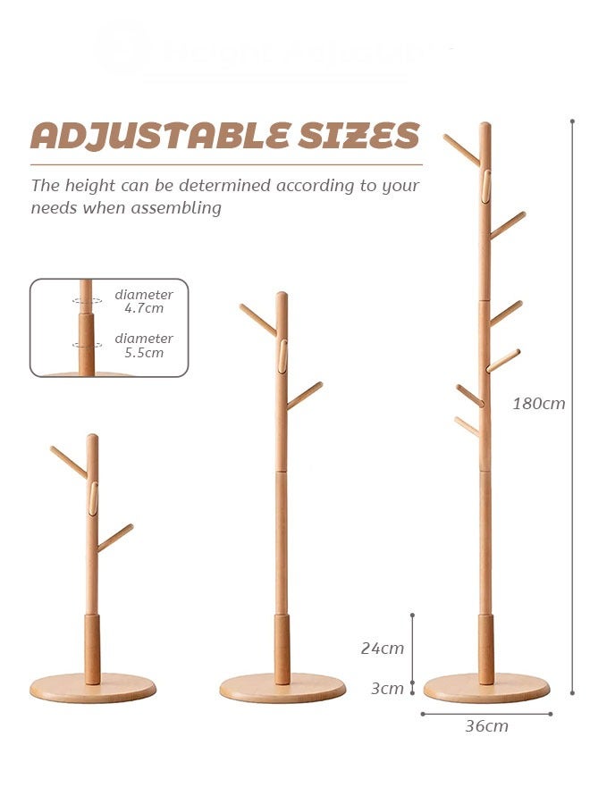 Occuwzz Coat Rack Freestanding Bamboo Wooden 8 Hooks 3 Adjustable Standing Coat Hanger  - Image 3