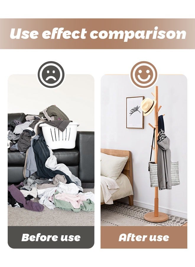 Occuwzz Coat Rack Freestanding Bamboo Wooden 8 Hooks 3 Adjustable Standing Coat Hanger  - Image 2