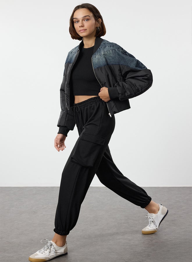 trendyol Black Cargo Pocket Elastic Leg Thick Knitted Sweatpants TWOAW25EA00007 - Image 2