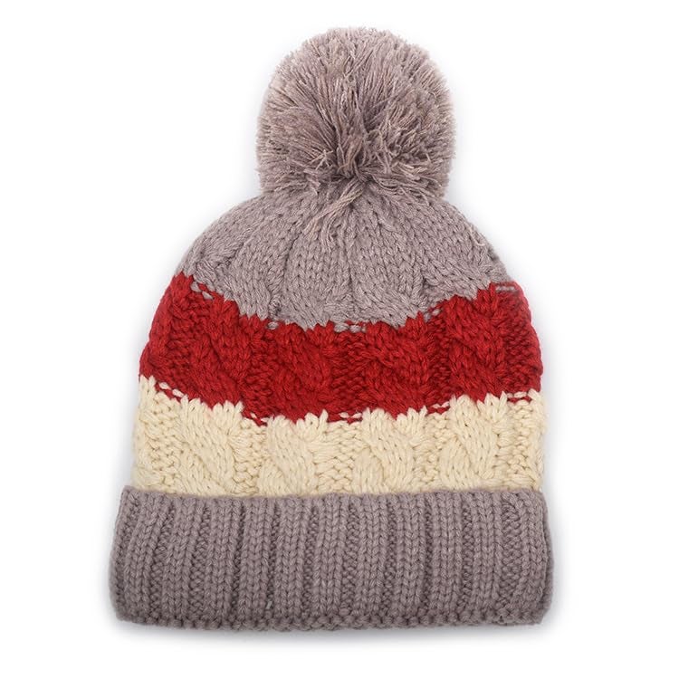 RR DESIGN Fashion Women Winter Soft Warm Snow Proof Pom Cap for Women Woolen Beanie Cap or Women's, Beanie Cap, Winter Caps for Girls Woolen Cap, Women's Running Headwear (Twist Tone Brown) - Image 1