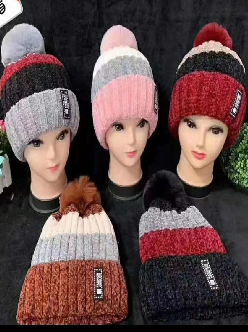 RR DESIGN Fashion Women Winter Soft Warm Snow Proof Pom Cap for Women Woolen Beanie Cap or Women's, Beanie Cap, Winter Caps for Girls Woolen Cap, Women's Running Headwear (Twist Tone Brown) - Image 2