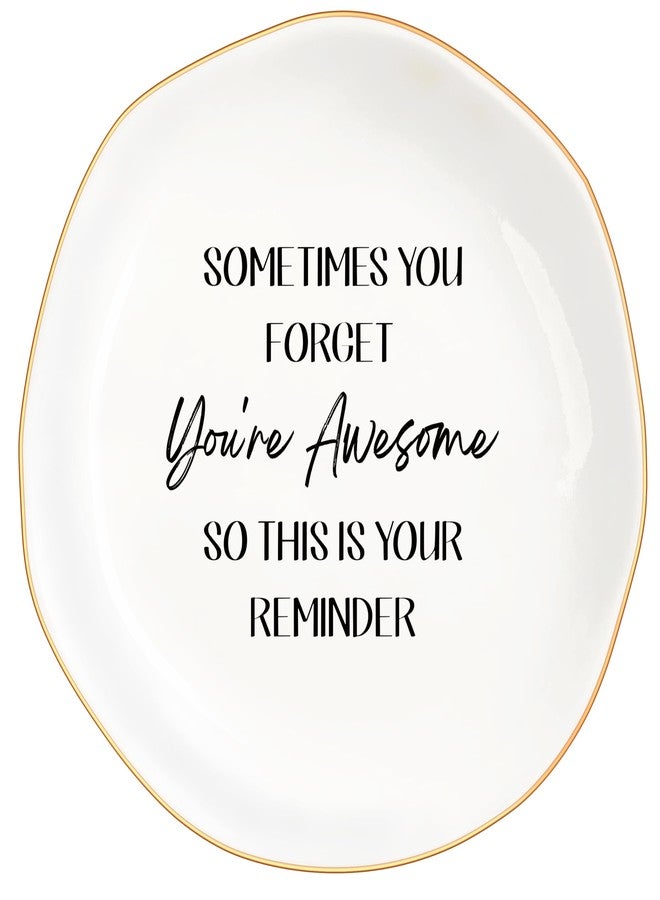 MQPPKJ Birthday Gifts for Women Friendship - Sometimes You Forget Your Awesome Gifts Ceramic Ring Dish Jewelry Tray Inspirational Graduation Christmas for Her, Mom, Sister, Friends (White1-Awesome) - Image 1