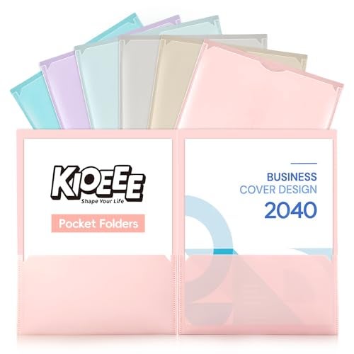 KIOEEE Plastic Folders with Clear Front Pocket (6 Pack) with 2 Pockets, Heavy Duty Letter Size Colored Folders for School Office - Image 1