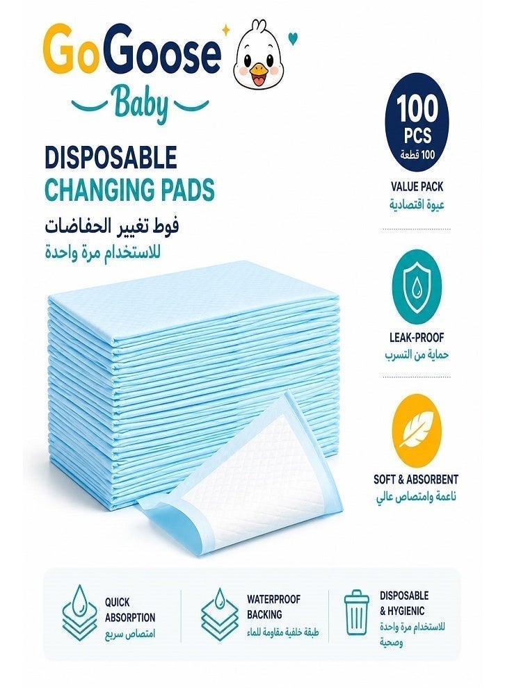GoGoose 100 Pack Disposable Baby Changing Pads, Waterproof Absorbent Diaper Changing Mats for Newborns & Infants - Image 1