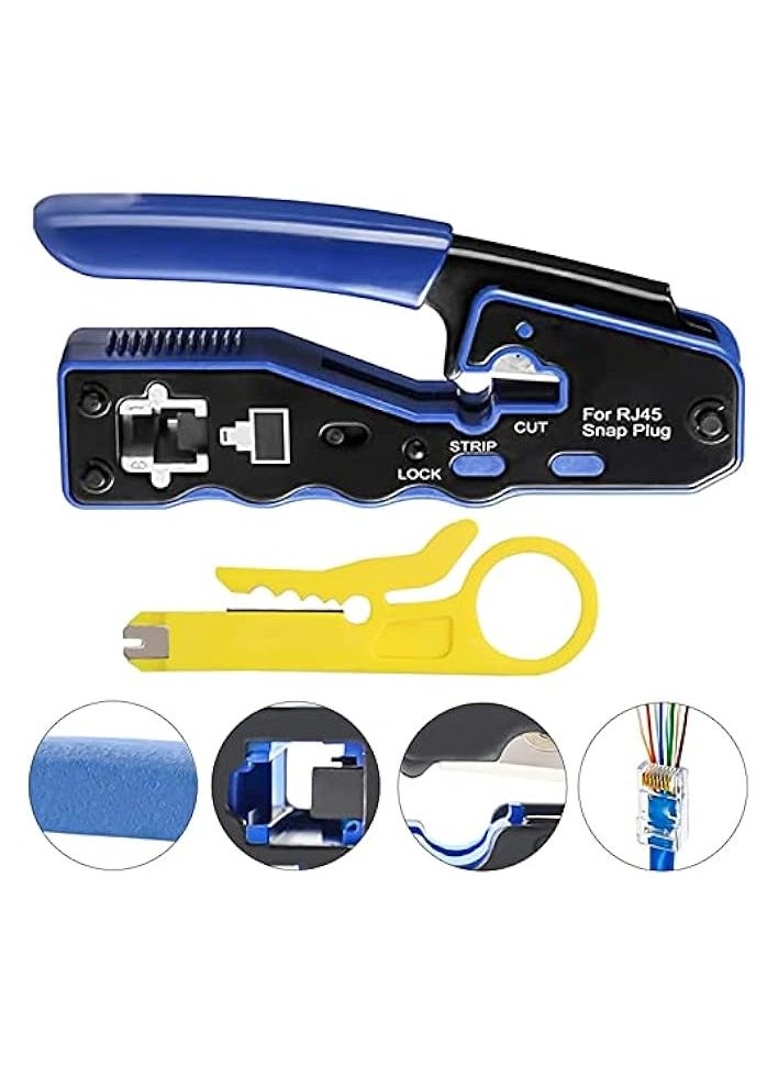 PROMASS RJ45 Crimp Tool, Kit of RJ45 Crimping Tool, RJ45 Pass Through Crimp Tool with 50 PCS CAT6 Pass Through Connectors, 50 PCS RJ45 Cat6 Protection Covers and Mini Stripping Plier  - Image 2