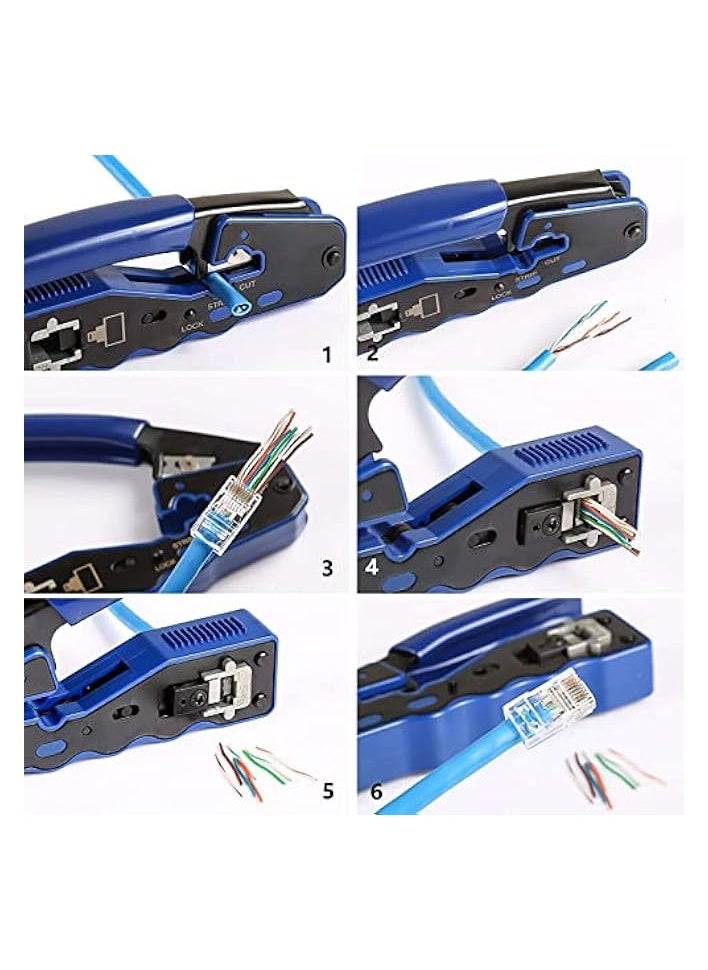 PROMASS RJ45 Crimp Tool, Kit of RJ45 Crimping Tool, RJ45 Pass Through Crimp Tool with 50 PCS CAT6 Pass Through Connectors, 50 PCS RJ45 Cat6 Protection Covers and Mini Stripping Plier  - Image 4