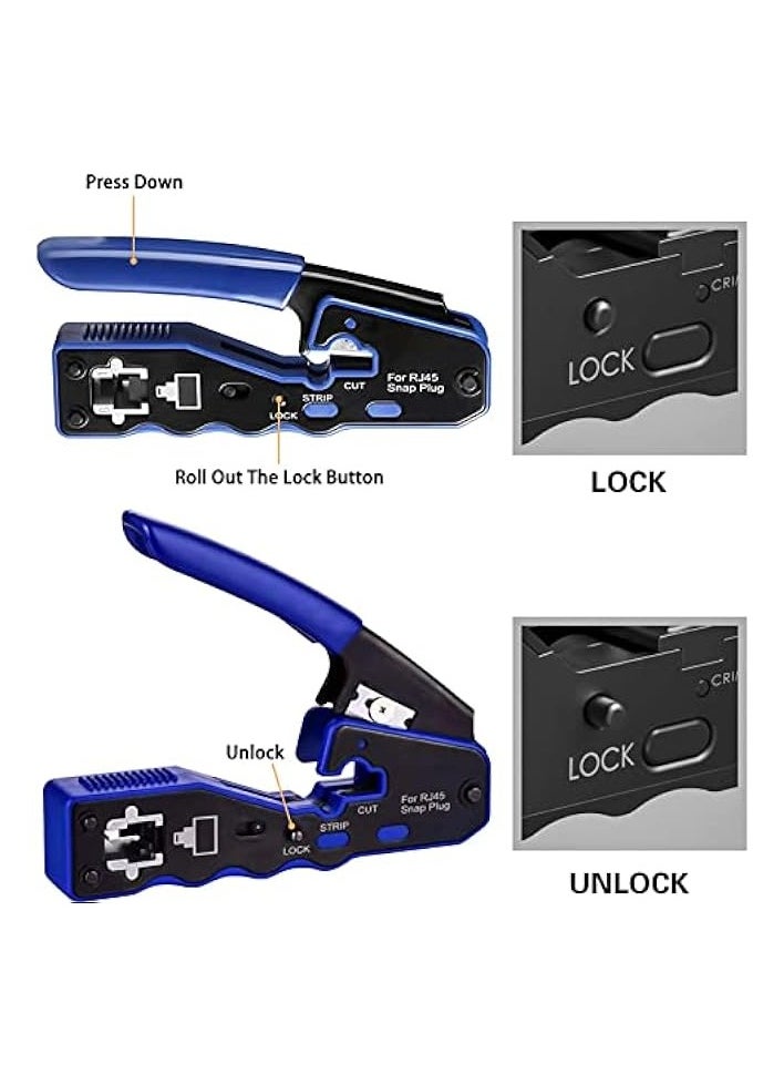 PROMASS RJ45 Crimp Tool, Kit of RJ45 Crimping Tool, RJ45 Pass Through Crimp Tool with 50 PCS CAT6 Pass Through Connectors, 50 PCS RJ45 Cat6 Protection Covers and Mini Stripping Plier  - Image 3