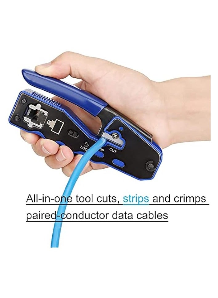 PROMASS RJ45 Crimp Tool, Kit of RJ45 Crimping Tool, RJ45 Pass Through Crimp Tool with 50 PCS CAT6 Pass Through Connectors, 50 PCS RJ45 Cat6 Protection Covers and Mini Stripping Plier  - Image 5