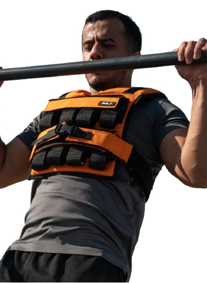 NAJ Fitness  - Weighted Vest for Workout, Exercise, Gym, Strong Muscle with 16kg Adjustable Block weights - Orange - Image 1