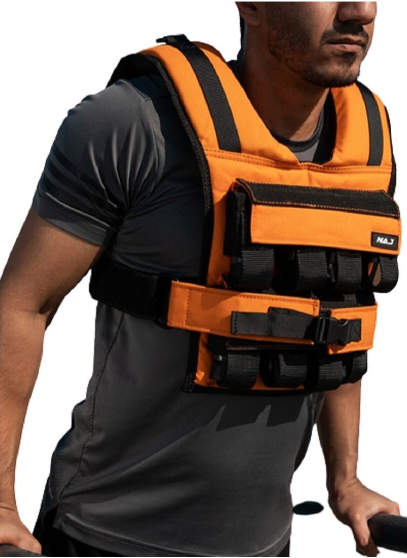NAJ Fitness  - Weighted Vest for Workout, Exercise, Gym, Strong Muscle with 16kg Adjustable Block weights - Orange - Image 1
