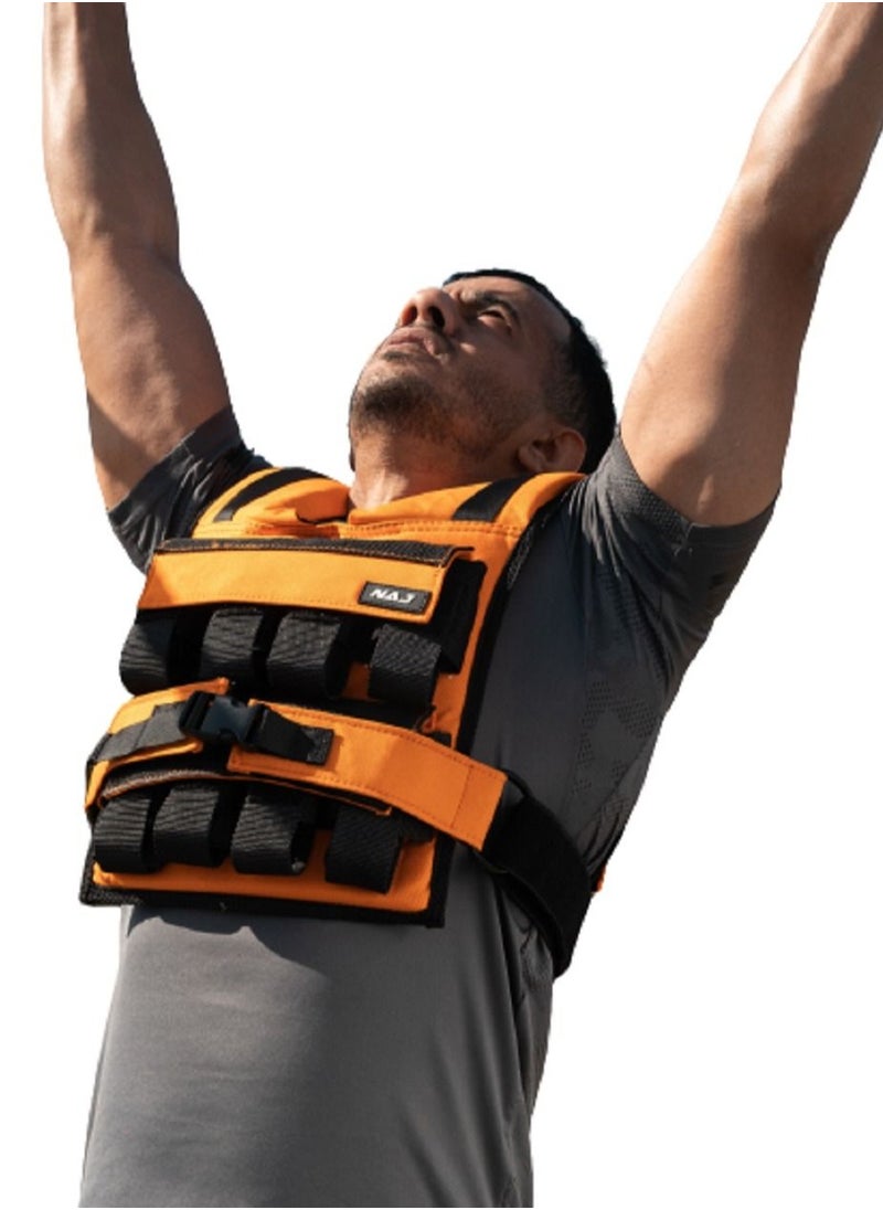 NAJ Fitness  - Weighted Vest for Workout, Exercise, Gym, Strong Muscle with 16kg Adjustable Block weights - Orange - Image 1