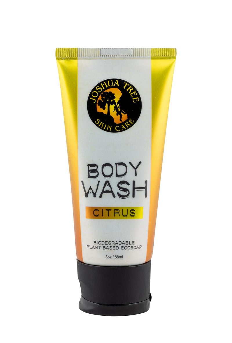 Joshua Tree 3 oz. Body Wash, Shampoo - Biodegradable Plant Based Eco Soap with Organic Ingredients (Citrus)