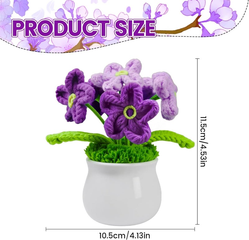 SZMDLX Crochet Flower Bouquet,Hand Knitted Flowers Plant Forget Me Not Gifts,Artificial Decoration Potted Plant Crochet Gifts for Women Office Desktop,Car Decoration (Purple Forget-Me-Not) - Image 3