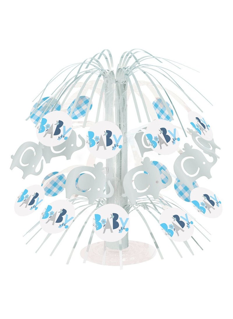 Unique Baby Shower Elephant Decoration Blue Silver Cardboard 21cm - Image 1