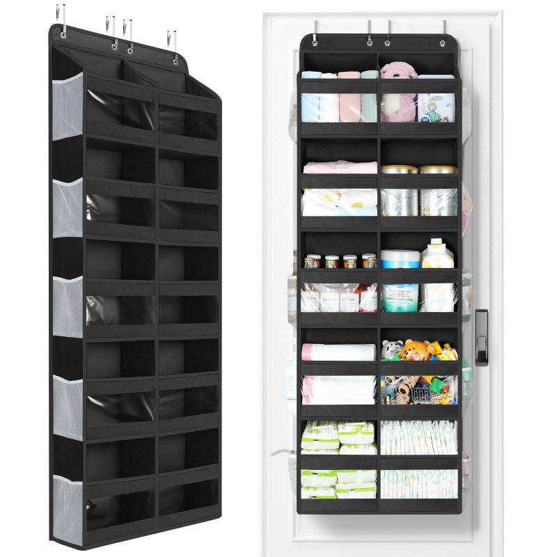 Yecaye 5-Tier Over The Door Organizer Dual-Column, 80lbs Load Over the Door Storage of 10 Compartments, Heavy Duty Extra Large Door Organizer Hanging for Bedroom Nursery Bathroom Pantry, Black, 1 Pack - Image 1