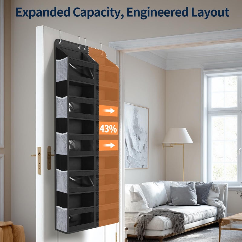 Yecaye 5-Tier Over The Door Organizer Dual-Column, 80lbs Load Over the Door Storage of 10 Compartments, Heavy Duty Extra Large Door Organizer Hanging for Bedroom Nursery Bathroom Pantry, Black, 1 Pack - Image 3
