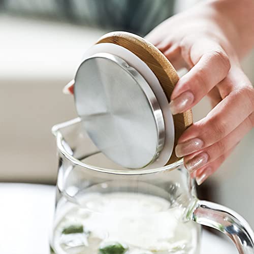 hjn Glass Pitcher with Lid Glass Water Carafe with Handle, Fridge Water Jug Cold or Hot Beverages, Iced Tea, Milk, Juice 1500ml/51oz & bamboo lid - Image 4