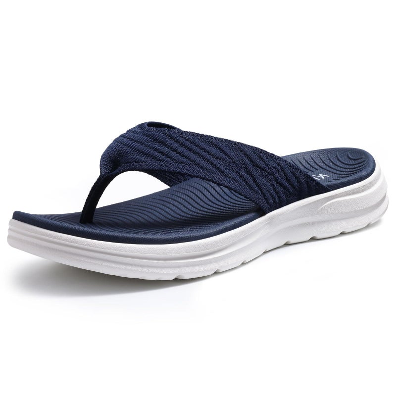 KIDMI Women's Arch Support Flip Flops with Soft Cushion Comfortable Summer Beach Slip On Walking Thong Sandals, Navy size 39 - Image 1