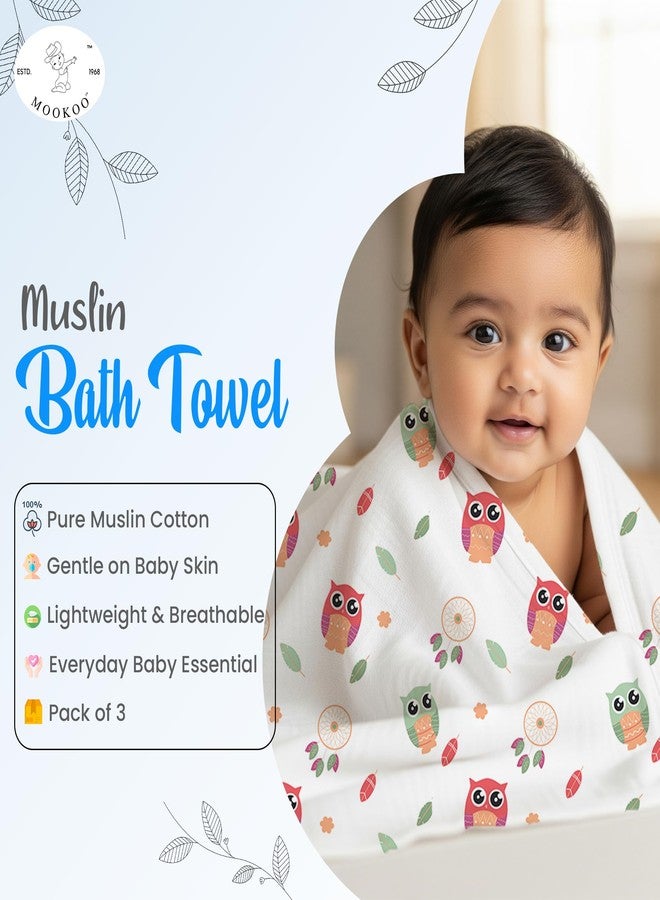 Mookoo Muslin Bath Towels for Baby | Ultra Soft Cotton Baby Towel | Quick Dry Muslin Wrap | Pack of 3 | Bat+Pumpkin +Owl - Image 5