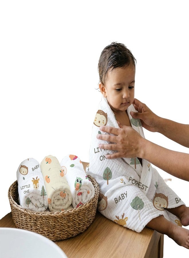 Mookoo Muslin Bath Towels for Baby | Ultra Soft Cotton Baby Towel | Quick Dry Muslin Wrap | Pack of 3 | Bat+Pumpkin +Owl - Image 1