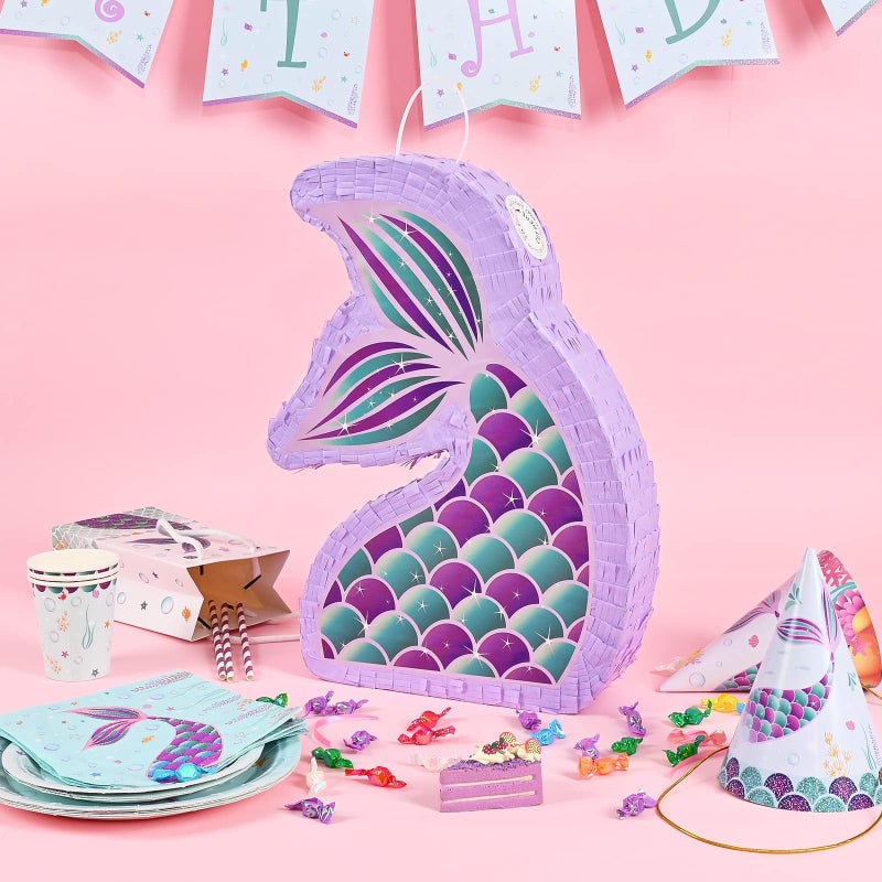 WERNNSAI Mermaid Piata  Mermaid Party Supplies Piata Bundle with Blindfold and Bat for Girls Kids Ocean Theme Birthday Party Game Carnival Activity Decorations 167 x 122 x 31 - Image 3