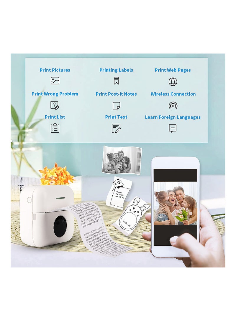 SYOSI Mini Sticker Printer, Portable Printer with Sticker, Bluetooth Smart Pocket Inkless Printer, Wireless Printer, with 10 Rolls Thermal Paper and Sticker, Receipt Printer for Photo Journal Notes Memo - Image 2