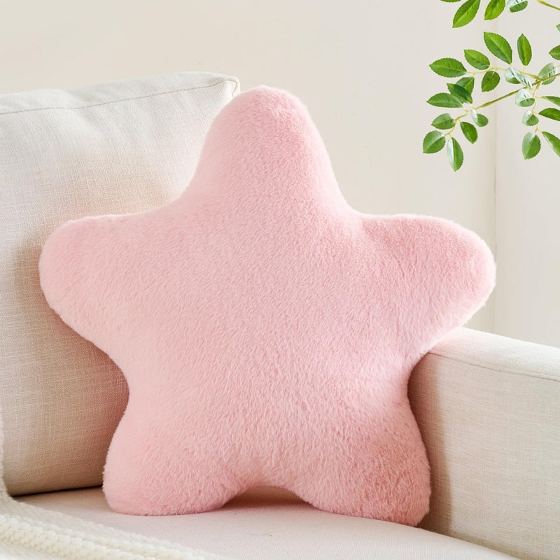 CANGHI Star Pillow 15.7" Pink Star Shaped Decorative Throw Pillow for Couch Bed Aesthetic Plush Floor Seating Cushions with Soft Faux Rabbit Fur for Sofa Bedroom Living Room - Image 1