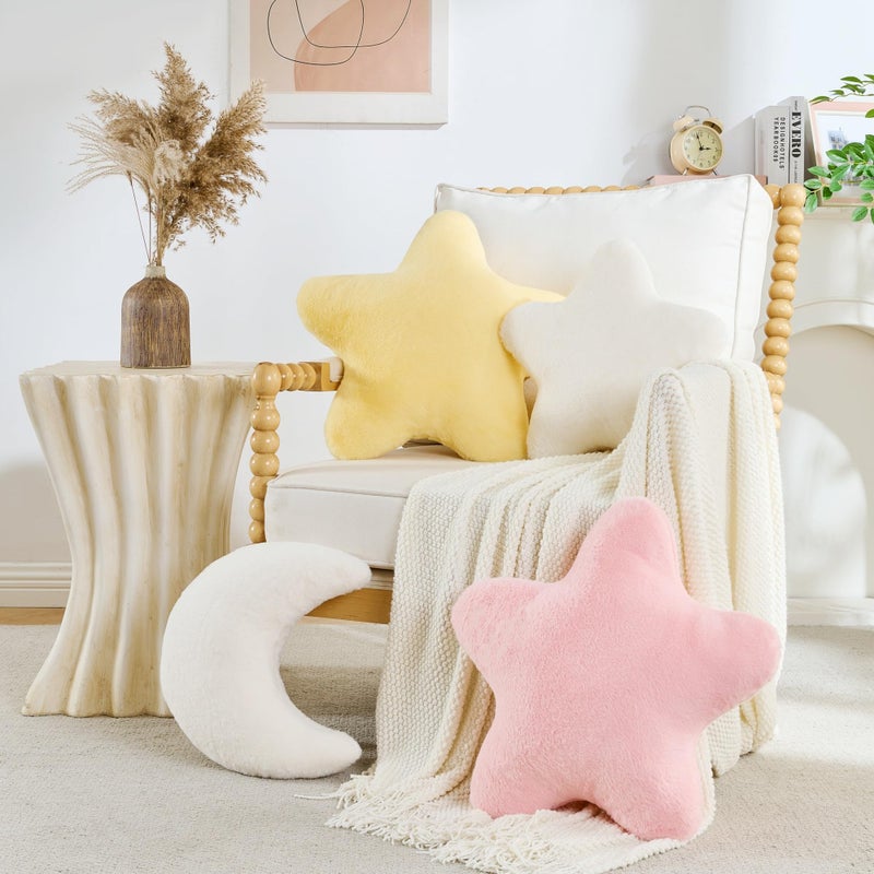 CANGHI Star Pillow 15.7" Pink Star Shaped Decorative Throw Pillow for Couch Bed Aesthetic Plush Floor Seating Cushions with Soft Faux Rabbit Fur for Sofa Bedroom Living Room - Image 4