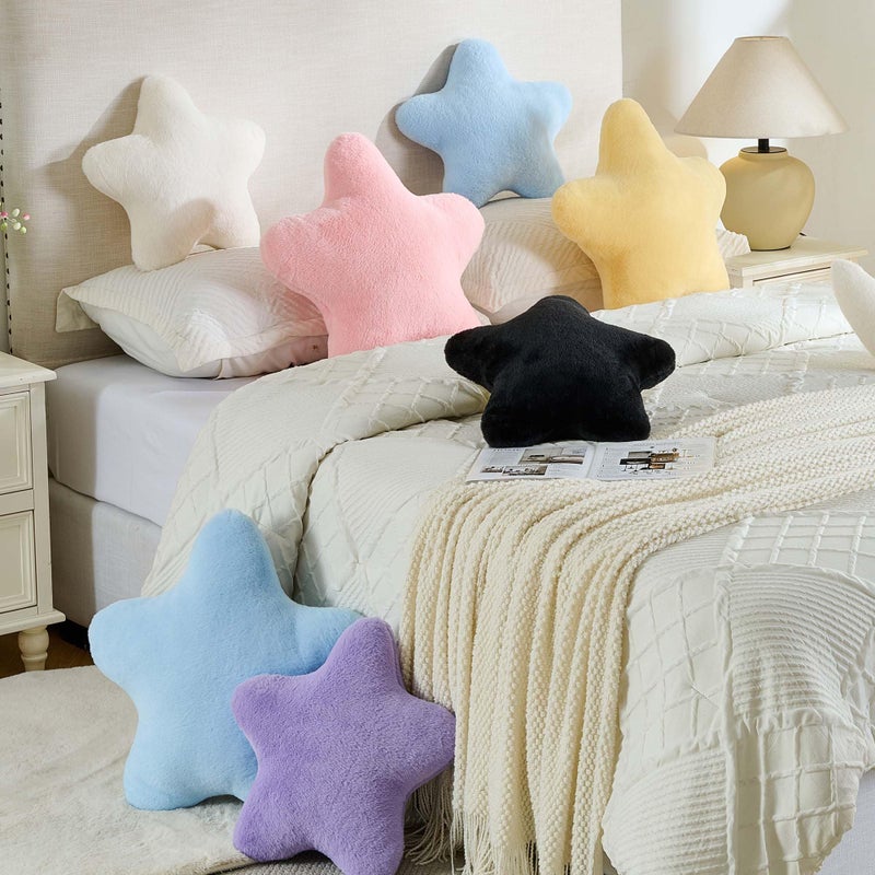 CANGHI Star Pillow 15.7" Pink Star Shaped Decorative Throw Pillow for Couch Bed Aesthetic Plush Floor Seating Cushions with Soft Faux Rabbit Fur for Sofa Bedroom Living Room - Image 5