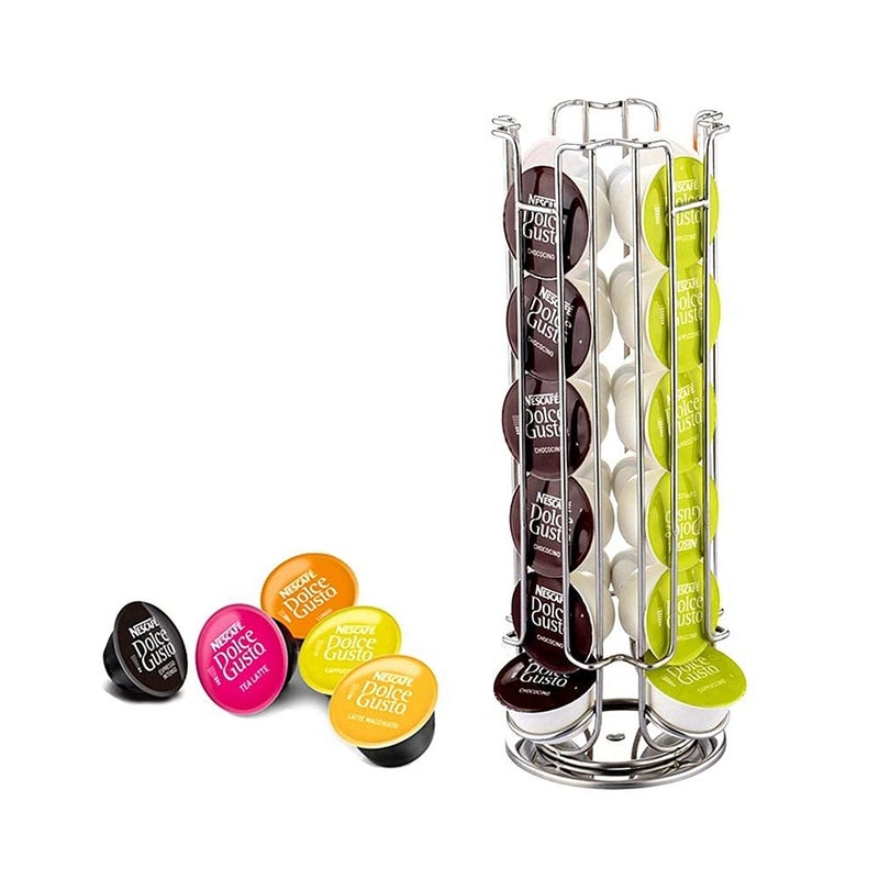 FIND A SPARE 24 Coffee Capsule Holder 360 Rotating Tower Coffee Pods Storage Rack Stand Suitable for Dolce Gusto Coffee Capsules  NonSlip Surface  Sleek Black Finish
