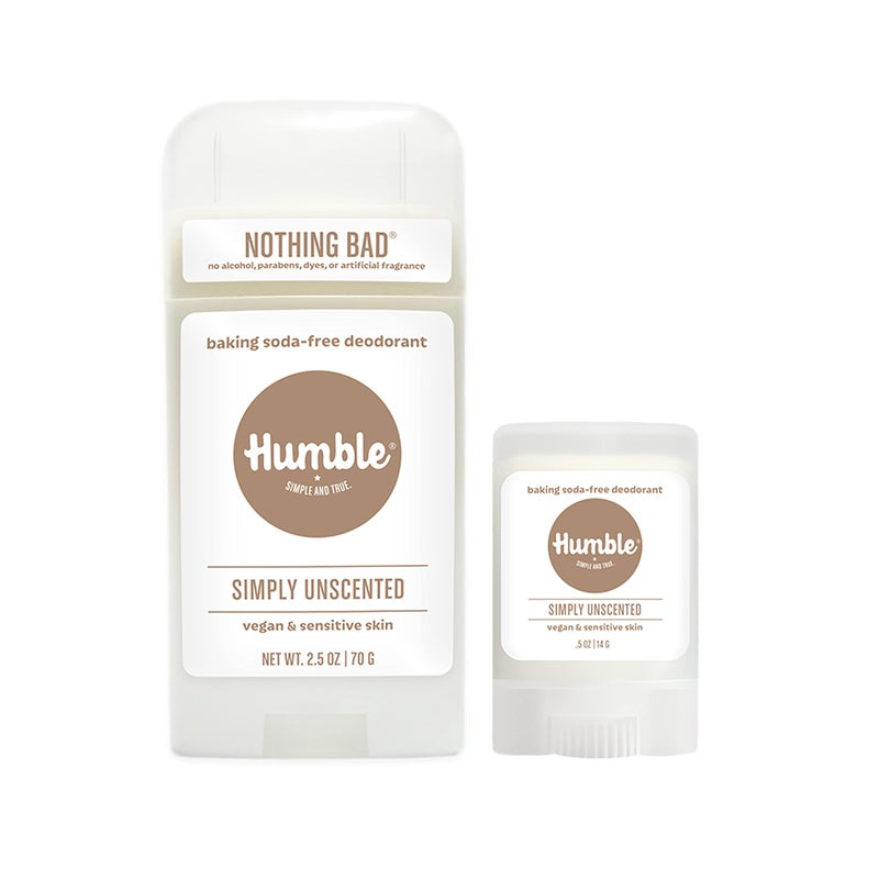 HUMBLE SIMPLE AND TRUE. HUMBLE BRANDS Aluminum-Free Deodorant, Vegan and Cruelty- free, Formulated for Sensitive Skin, Sensitive Simply Unscented Deodorant Full & Travel Pack - Image 1