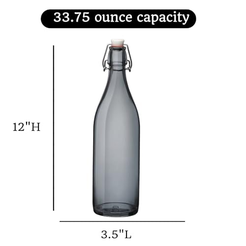 Bormioli Rocco Giara Glass Bottle with Airtight Clamp Lid, 33.75 oz - BPA-Free Bottle for Infused Drinks, Juices, Dressings, Decorative Glass Storage, Leakproof Glassware - Made in Italy (Gray) - Image 2