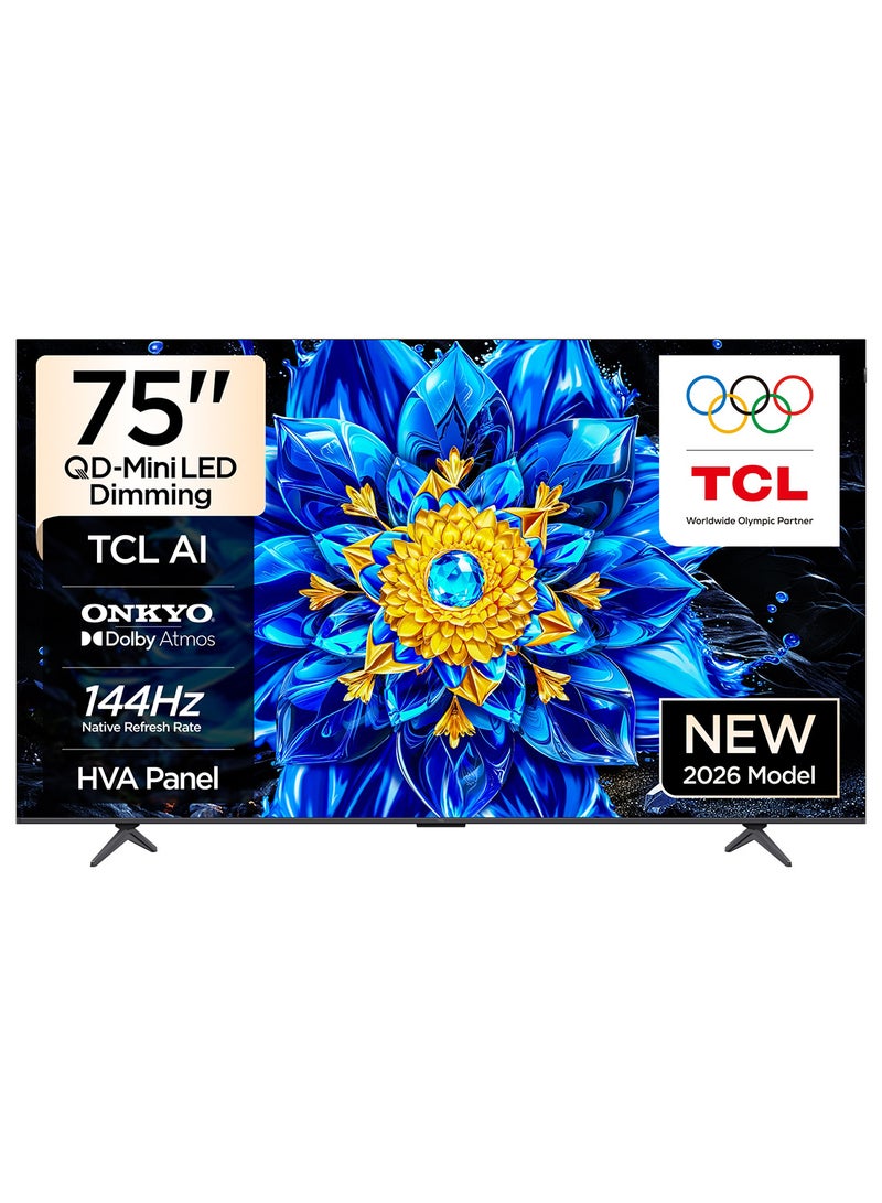 TCL 75 Inch 4K QD-Mini LED Dimming Google Smart TV, 144Hz Refresh Rate, 93% DCI-P3, AiPQ Pro, Slim & Uni-body Design (2026 Model), 3 Years Warranty - 75P8L Black - Image 1