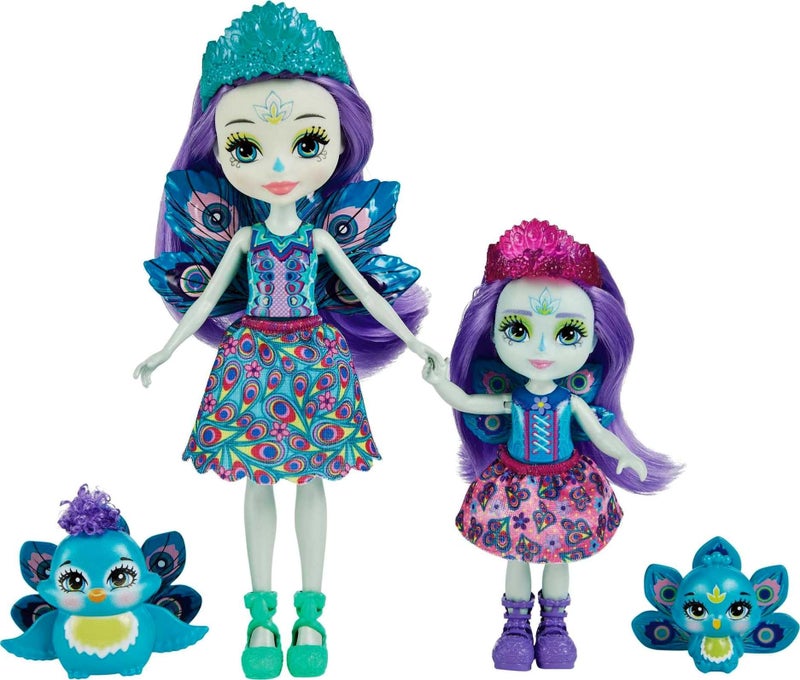 Enchantimals HCF83 - Patter Peacock and Little Sister (approx. 15 cm and approx. 4 cm) and 2 Animal Figures, Removable Skirt and Accessories, Great Toy Gift for Children from 3 Years - Image 1