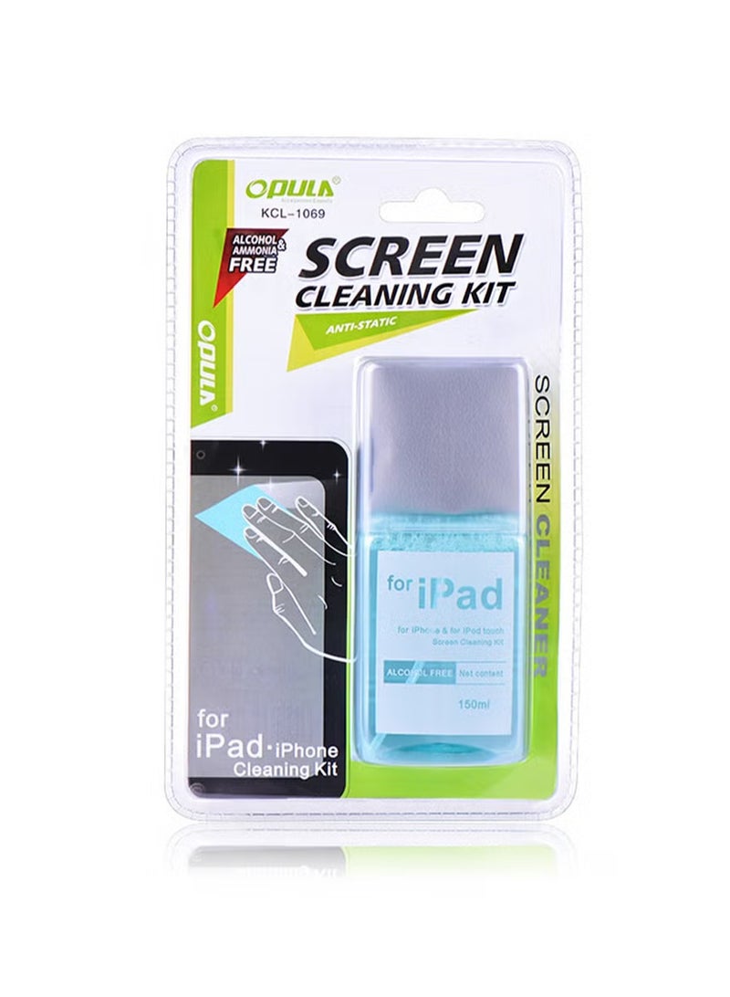 Opula 150ml Screen Cleaning Kit，Screen Cleaning Spray and Wipes，Computer Screen Cleaner，TV Screen Cleaner for Smart TVs and Monitors，Laptops，MacBooks，iPads and Electronic Devices - Image 1