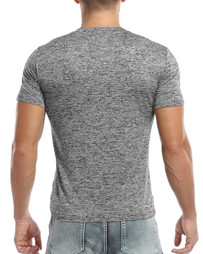 KUYIGO Men's Henley Shirts Short Sleeve Mens Casual Stylish Summer T-Shirt Grey Large - Image 4