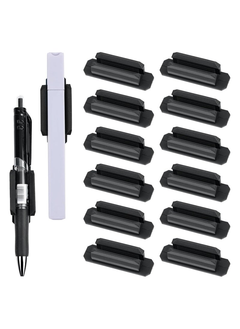 Excefore 12 pack Pen Holder Silicone, Adhesive Pen Holder for Desk or Any Surface, Office Desk Accessories and Teacher Supplies, Pencil Holder & Marker Holde (Black)  - Image 1