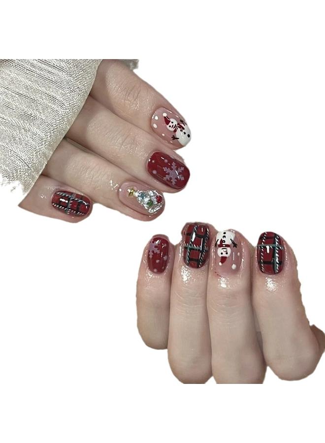 Bluejw Hand-Wearing Armor Christmas Foreign Trade Fake Nails Red Checkerboard Snowflake Cute Snowman Christmas Tree Wearing Armor - Image 5