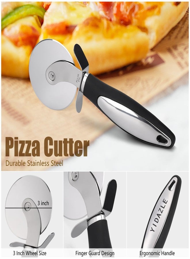 صينية بيتزا YIDAZLE للفرن (عبوة من قطعتين)، صواني خبز بيتزا مع قطاعة بيتزا، صينية خبز بيتزا دائرية مقاس 13 بوصة بفتحات مثقبة ومقبض سيليكون، مصنوعة من الفولاذ الكربوني الآمن للاستخدام في الفرن وغسالة الصحون - Image 5