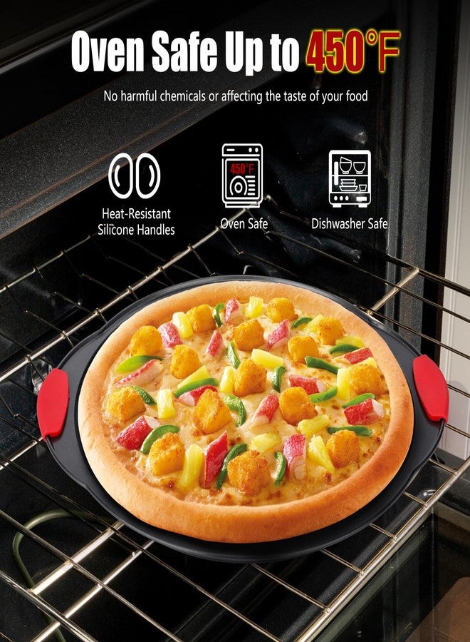 صينية بيتزا YIDAZLE للفرن (عبوة من قطعتين)، صواني خبز بيتزا مع قطاعة بيتزا، صينية خبز بيتزا دائرية مقاس 13 بوصة بفتحات مثقبة ومقبض سيليكون، مصنوعة من الفولاذ الكربوني الآمن للاستخدام في الفرن وغسالة الصحون - Image 4