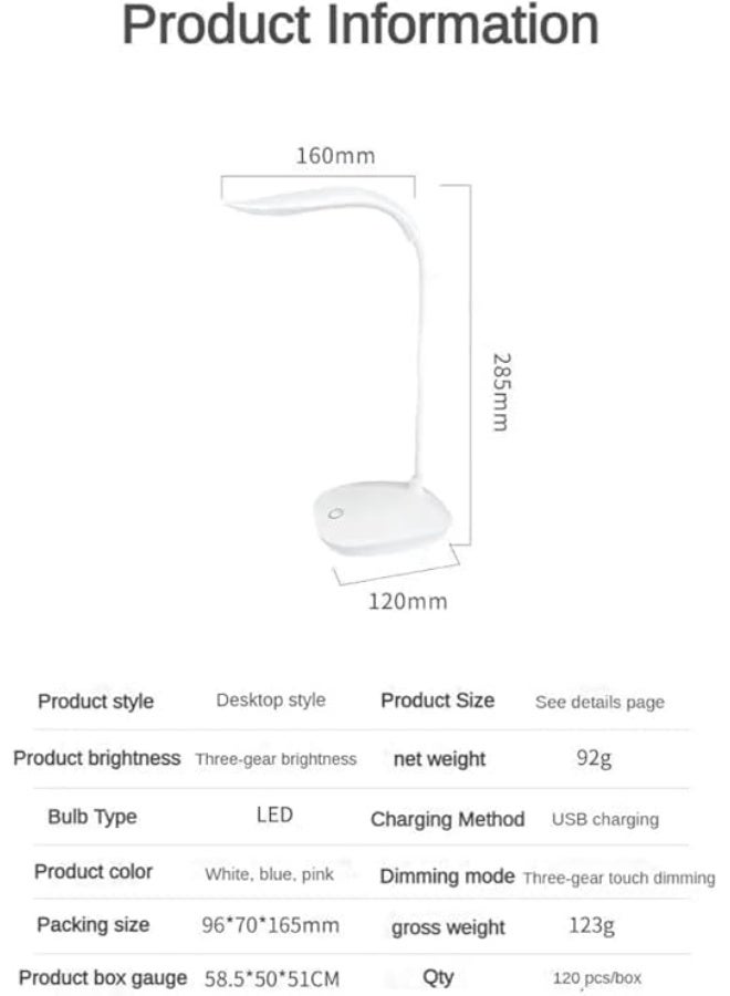 مصباح مكتب LED محمول قابل للطي بمنفذ USB مع تحكم باللمس و3 مستويات سطوع قابل لاعادة الشحن للقراءة والدراسة للمنزل والمكتب والعمل والسفر (ابيض) - Image 4