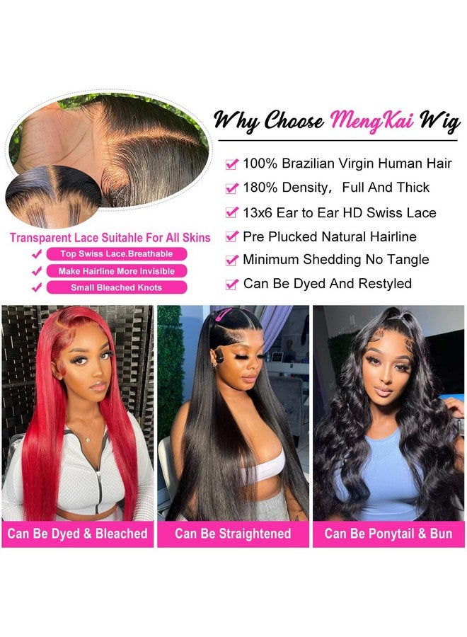 mengkai 13X6 Hd Lace Front Wigs Human Hair Pre Plucked Straight Human Hair Wigs For Black Women Hd Lace Frontal Wigs Human Hair 180% Density Straight Lace Frontal Wigs Human Hair Glueless Wigs 28 Inch - Image 3