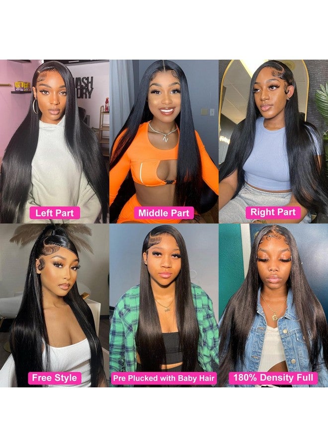 mengkai 13X6 Hd Lace Front Wigs Human Hair Pre Plucked Straight Human Hair Wigs For Black Women Hd Lace Frontal Wigs Human Hair 180% Density Straight Lace Frontal Wigs Human Hair Glueless Wigs 28 Inch - Image 4