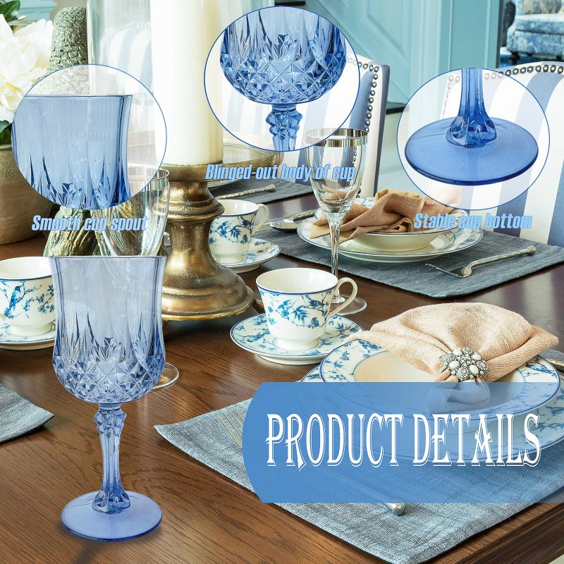 Veiuwa 24 PCS Blue Plastic Wine Glasses,Reusable Plastic Wine Glasses,Blue Goblet Glass,Durable and Sturdy Cups Can Be Used for Various Parties Such as Weddings! - Image 3