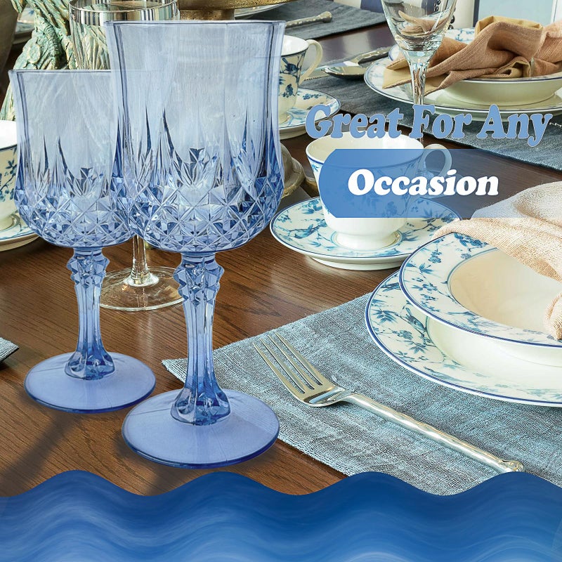 Veiuwa 24 PCS Blue Plastic Wine Glasses,Reusable Plastic Wine Glasses,Blue Goblet Glass,Durable and Sturdy Cups Can Be Used for Various Parties Such as Weddings! - Image 4