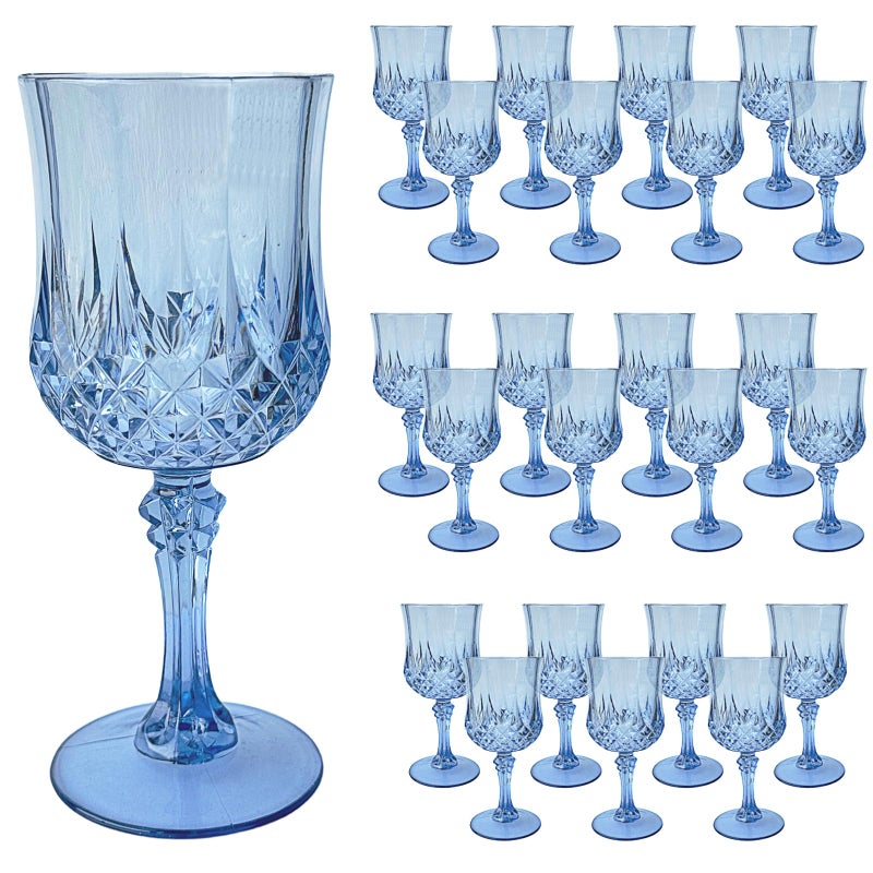 Veiuwa 24 PCS Blue Plastic Wine Glasses,Reusable Plastic Wine Glasses,Blue Goblet Glass,Durable and Sturdy Cups Can Be Used for Various Parties Such as Weddings! - Image 1