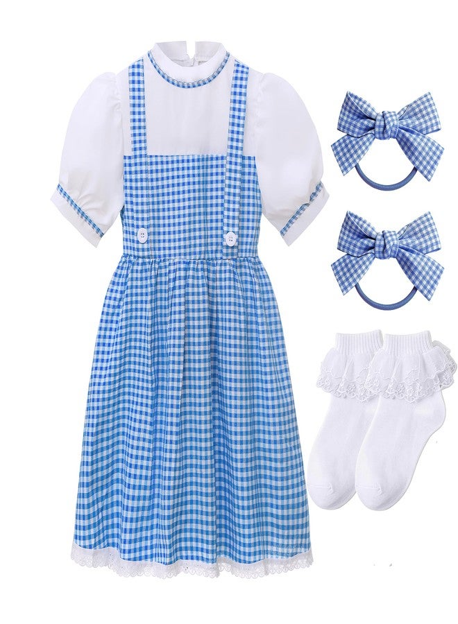 Davsolly Book Character Costume for Kids Blue Plaid Bubble Sleeve Dress for Girls Career Day Dress Up Birthday Gifts - Image 2