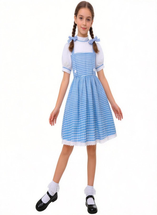 Davsolly Book Character Costume for Kids Blue Plaid Bubble Sleeve Dress for Girls Career Day Dress Up Birthday Gifts - Image 1